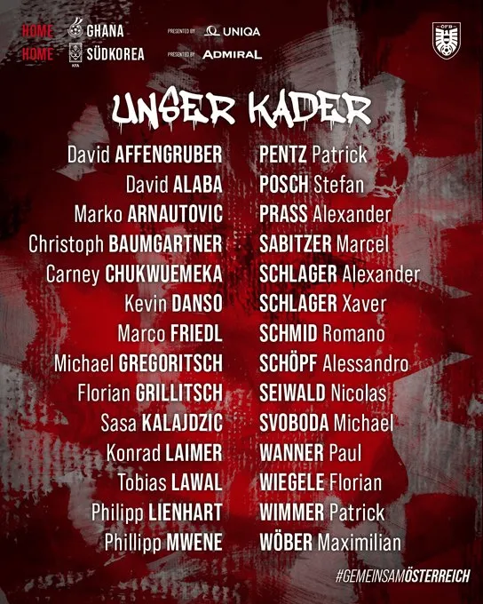 国际足联官方中文网站-奥地利大名单：德甲多人领衔，转籍的万纳+楚克乌梅卡均入选